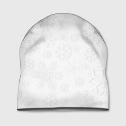 Шапка Белые новогодние снежинки, цвет: 3D-принт