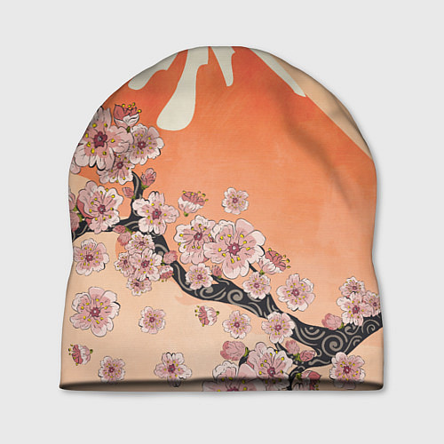 Шапка Ветка цветущей сакуры и вулкан / 3D-принт – фото 1
