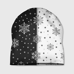 Шапка Рождественские снежинки на черно-белом фоне, цвет: 3D-принт