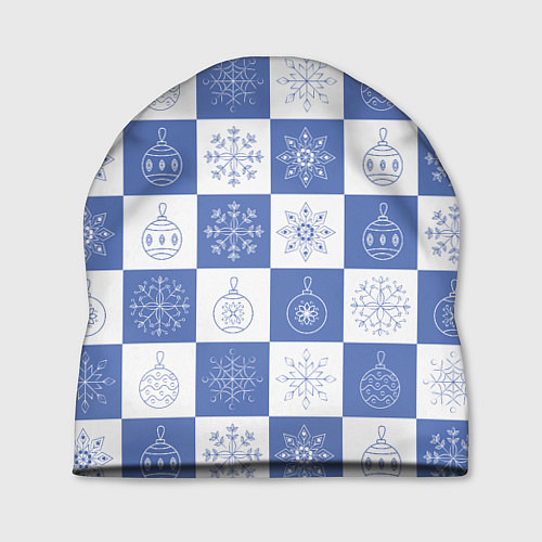 Шапка Сине-белые квадраты со снежинками / 3D-принт – фото 1