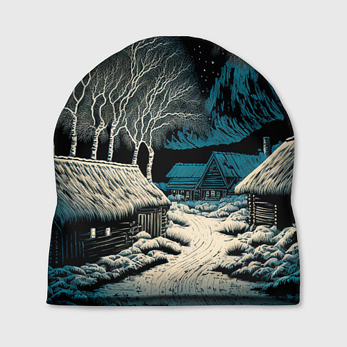 Шапка Деревня зимой в полнолуние / 3D-принт – фото 1