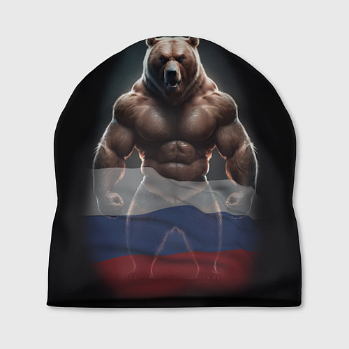 Шапка Патриотичный медведь с российским флагом / 3D-принт – фото 1