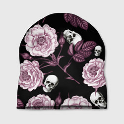 Шапка Розовые цветы с черепами, цвет: 3D-принт