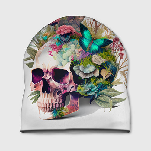 Шапка Красивый череп с листьями и бабочками / 3D-принт – фото 1