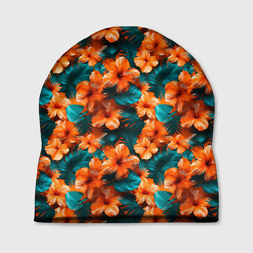 Шапка Оранжевые цветы гавайские / 3D-принт – фото 1