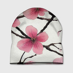 Шапка Цветы и ветви японской сакуры - текстура холста, цвет: 3D-принт