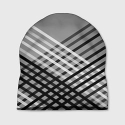 Шапка Косые черно-белые полосы на сером, цвет: 3D-принт