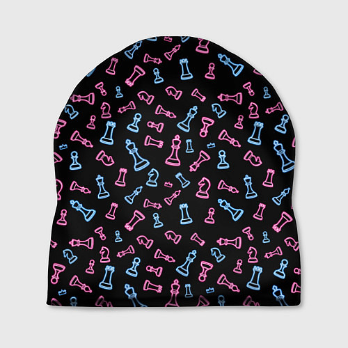 Шапка Неоновые розовые и голубые шахматные фигуры на чер / 3D-принт – фото 1