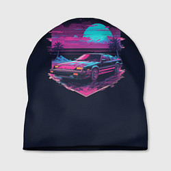 Шапка Пальмы и гоночная машина в пурпурном свечении, цвет: 3D-принт