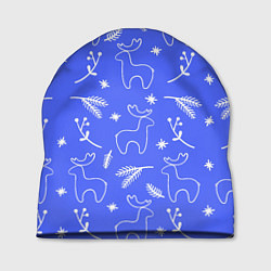 Шапка Синий рождественский принт с оленями