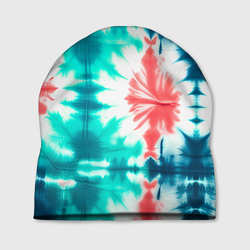 Шапка Тай дай разводы бирюзовые с коралловым и синим / 3D-принт – фото 1