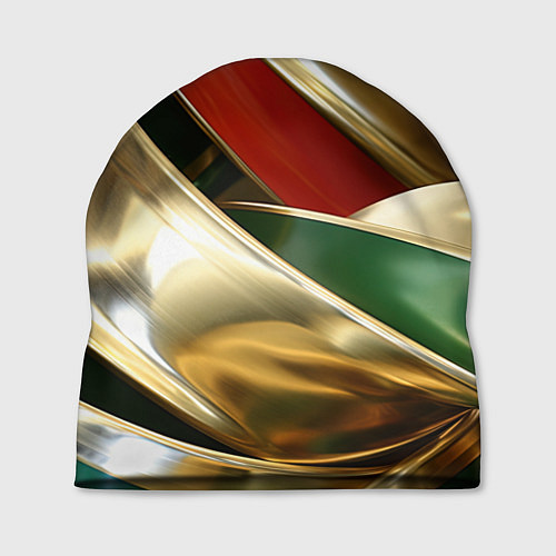 Шапка Золотая абстракция с зелеными и красными вставками / 3D-принт – фото 1