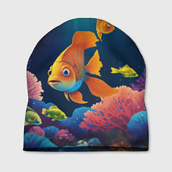 Шапка Оранжевые рыбки и кораллы под водой, цвет: 3D-принт