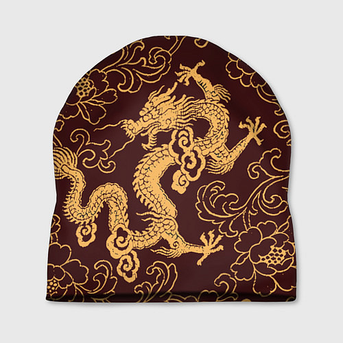 Шапка Черно-золотая гравюра дракона / 3D-принт – фото 1