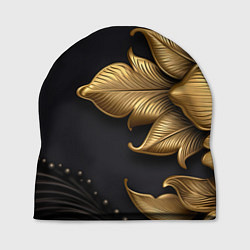 Шапка Золотые объемные листья на черном фоне, цвет: 3D-принт