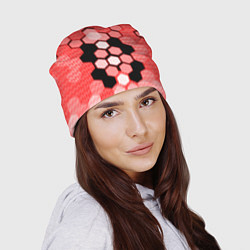 Шапка Красная кибер броня hexagons, цвет: 3D-принт — фото 2