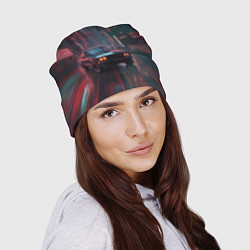 Шапка Спорткар на темной улице, цвет: 3D-принт — фото 2