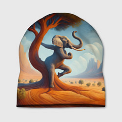 Шапка Слон занимается йогой возле дерева, цвет: 3D-принт