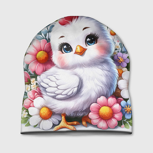 Шапка Мультяшная курица с цветами акварелью / 3D-принт – фото 1