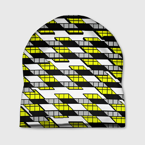 Шапка Жёлтые треугольники и квадраты на белом фоне / 3D-принт – фото 1