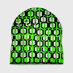 Шапка Техно узор из шестиугольников зелёный, цвет: 3D-принт