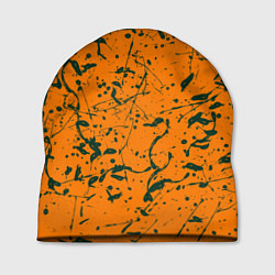 Шапка Оранжевый с брызгами зеленой краски