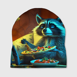 Шапка Сонный енот с пиццей на диване, цвет: 3D-принт