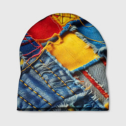 Шапка Colorful denim patchwork - ai art, цвет: 3D-принт