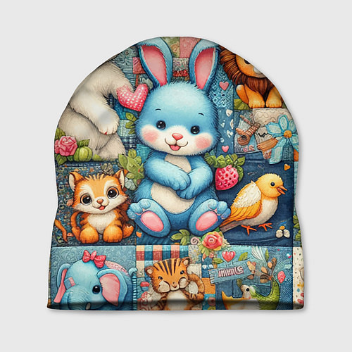 Шапка Funny hare and his friends - patchwork / 3D-принт – фото 1