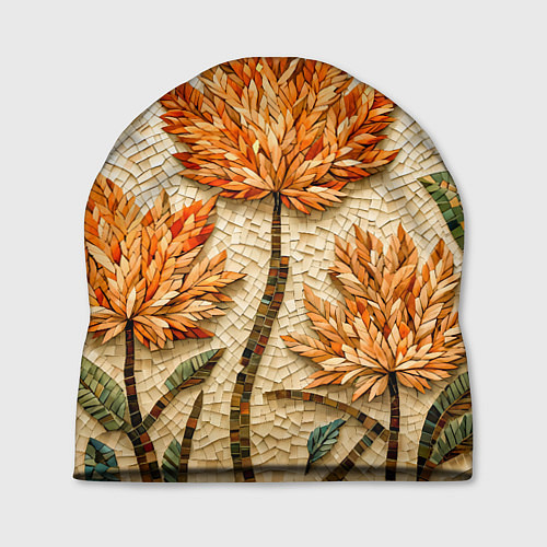 Шапка Мозаика осенняя листва в теплых тонах / 3D-принт – фото 1