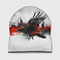 Шапка Силуэт черного ворона и города, цвет: 3D-принт