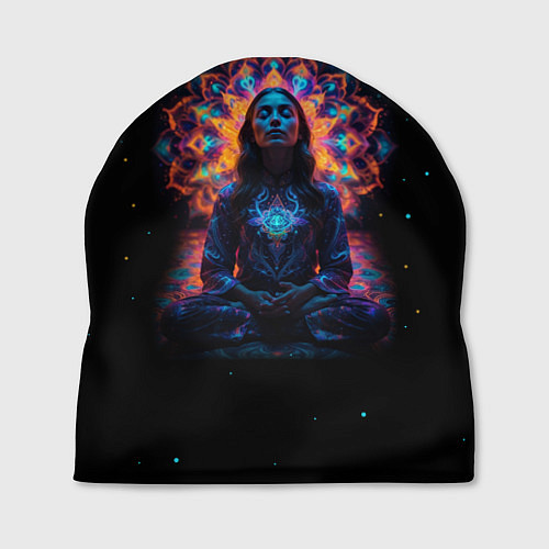 Шапка Медитация девушки на фоне мандалы в космосе / 3D-принт – фото 1