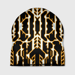 Шапка Техно белые линии с жёлтой обводкой на чёрном фоне