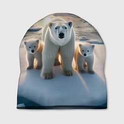 Шапка Polar bear with her cubs - ai art, цвет: 3D-принт