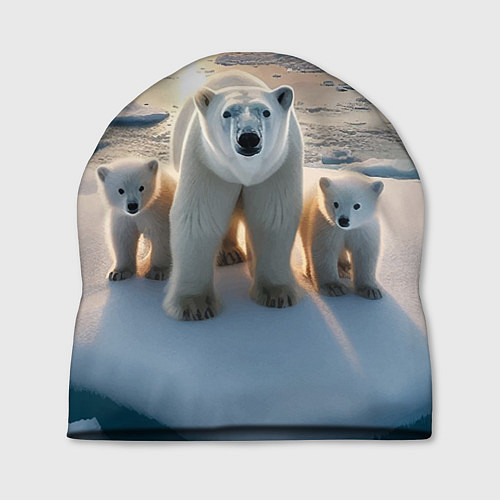 Шапка Polar bear with her cubs - ai art / 3D-принт – фото 1