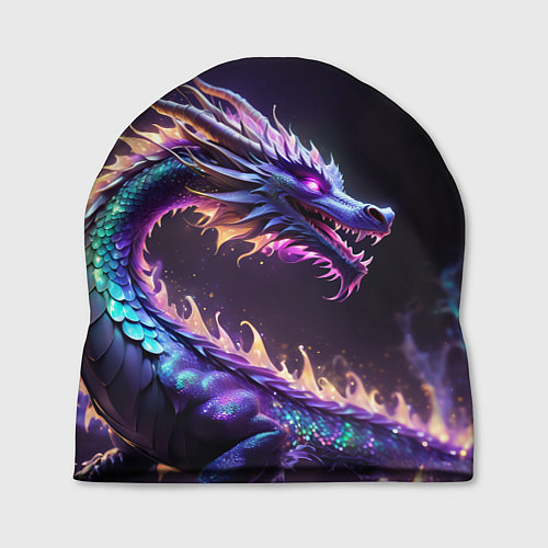 Шапка Неоновый сиреневый дракон на черном фоне / 3D-принт – фото 1