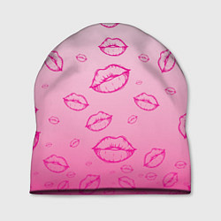 Шапка Паттерн малиновые губы на розовом градиент - lips, цвет: 3D-принт