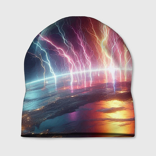 Шапка Неоновый космос - разряд молний / 3D-принт – фото 1