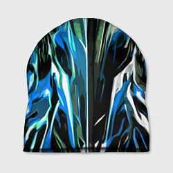 Шапка Бело-синяя абстракция на чёрном фоне