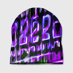 Шапка Фиолетово-зелёная абстракция на чёрном фоне