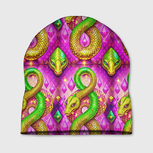 Шапка Желто-зеленые змеи паттерн / 3D-принт – фото 1