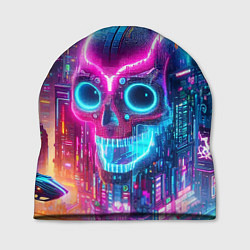 Шапка Neon skull in metropolis - future, цвет: 3D-принт