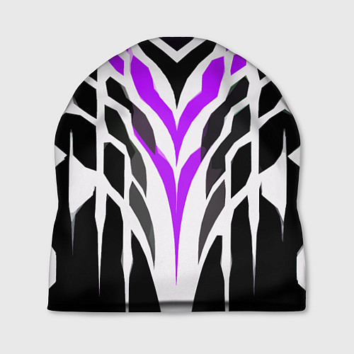 Шапка Агрессивные фиолетово-белые полосы на чёрном фоне / 3D-принт – фото 1