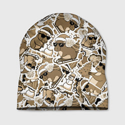 Шапка Патерн новогодняя капибара в бежевом