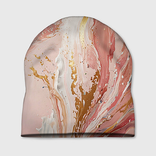 Шапка Брызги розовых и золотых красок в хаотичных узорах / 3D-принт – фото 1