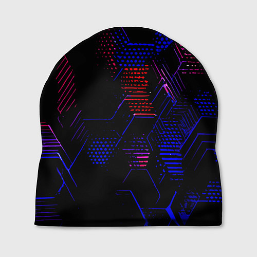 Шапка Красно-синие точки и линии на чёрном фоне / 3D-принт – фото 1
