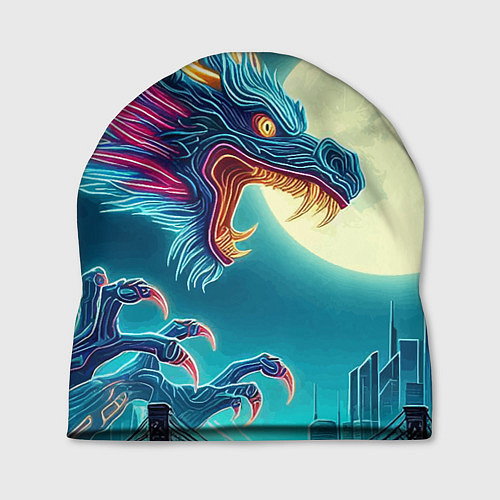 Шапка Японский свирепый дракон на фоне луны / 3D-принт – фото 1