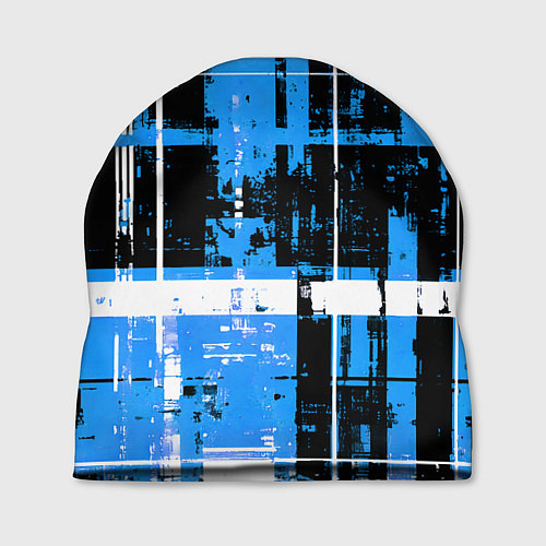 Шапка Сине-белый гранж на чёрном фоне / 3D-принт – фото 1