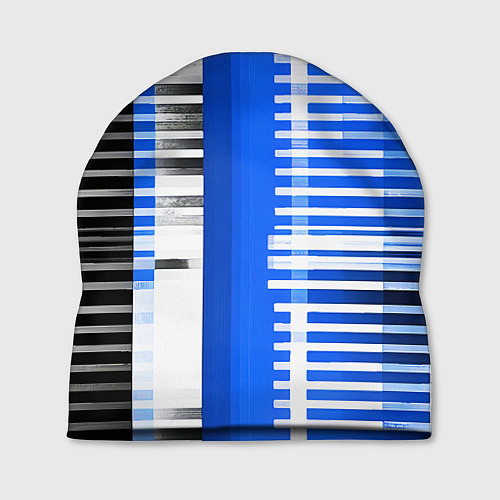 Шапка White stripes on a black and blue background / 3D-принт – фото 1