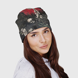 Шапка Череп с цветами на фоне замка - нейросеть, цвет: 3D-принт — фото 2